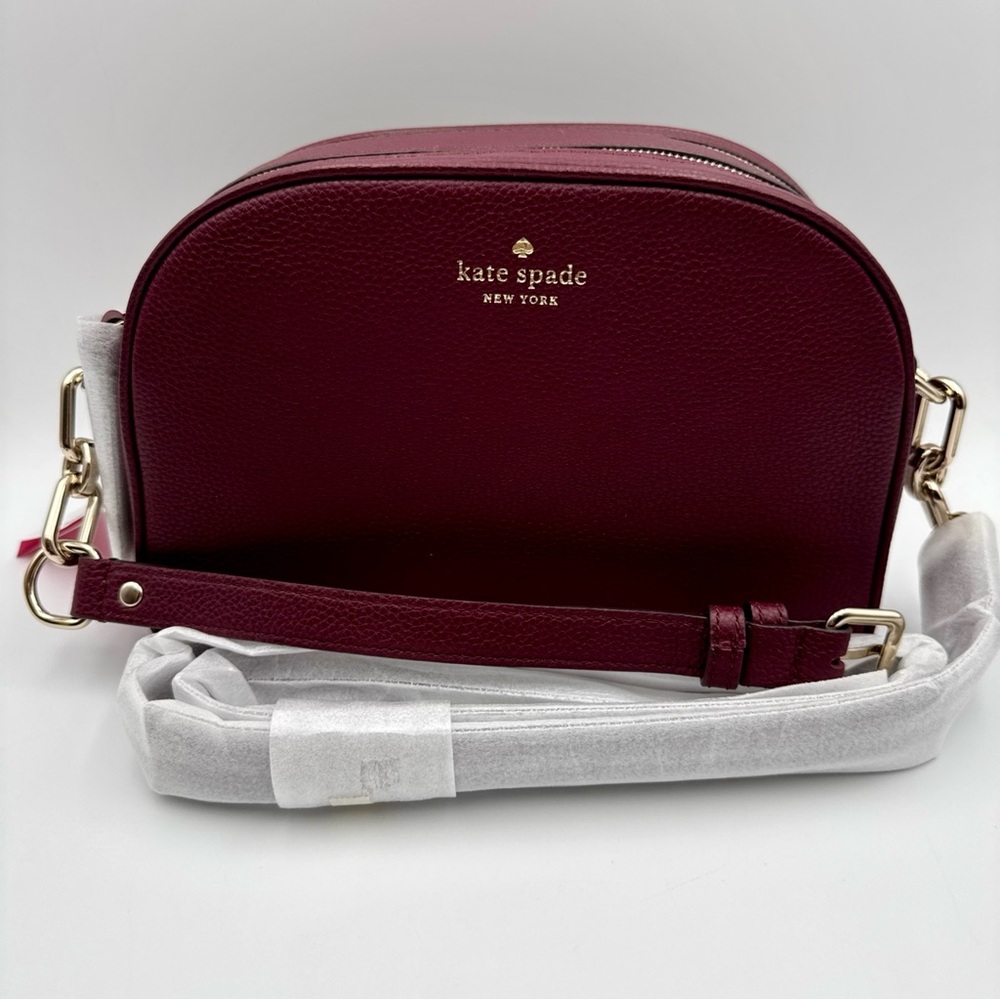 Kate Spade Double Zip Leather Shoulder Crossbody Bag Burgundy Maroon New